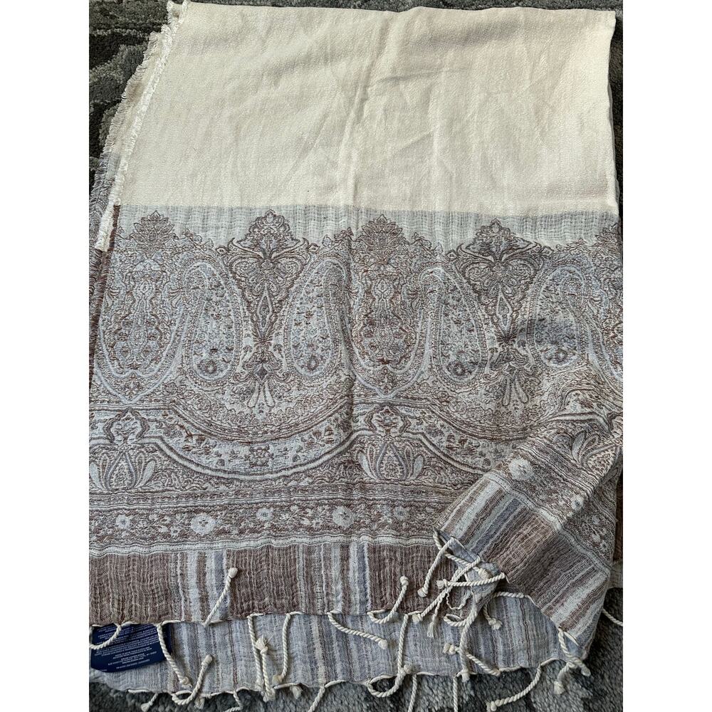 Ralph Lauren Marylebone Randle Cream Throw Blanket linen cotton cream paisley